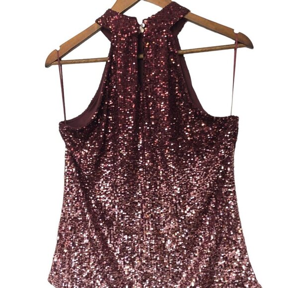 Cable & Gauge Size M All Over Sequins Eggplant Maroon Halter Neck Keyhole Top. - Picture 6 of 9